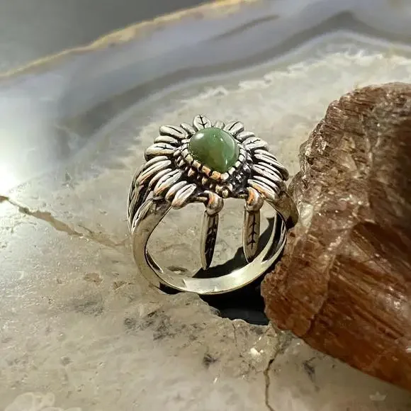 Carolyn Pollack Sterling Green Turquoise Chief Feather Headdress Ring For Women - Picture 5 of 10
